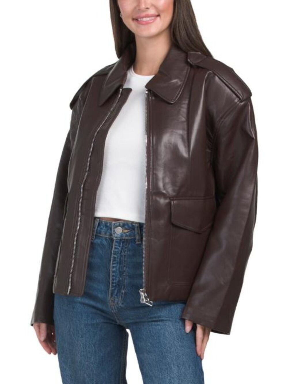 ENDLESS ROSE Faux Leather Oversized Jacket - Picture 1 of 3